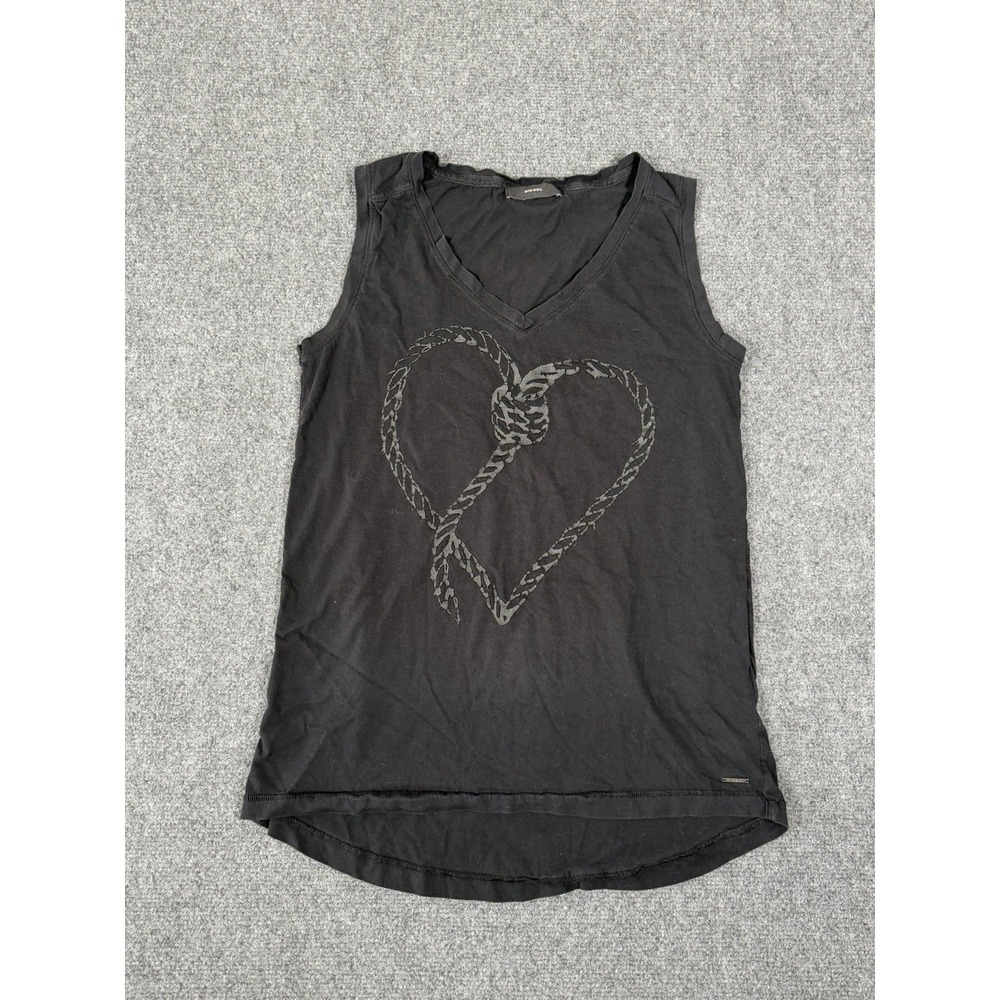 Vintage Diesel Tank Top Womens XS Black Y2K Heart